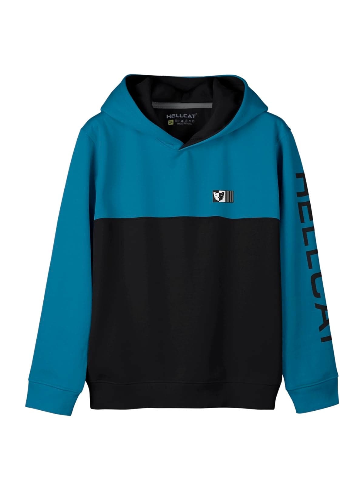 HELLCAT Color Blocked Cotton Blend Hoodie Sweatshirt for Boys Turquoise Blue 5-6 Years