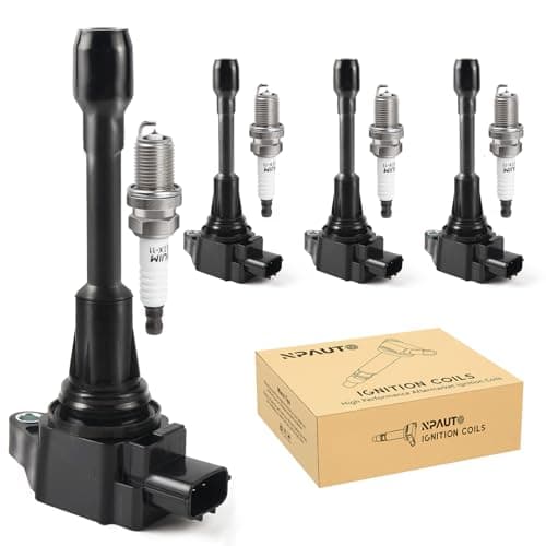 Ignition Coil Pack and Spark Plugs Compatible with L4 2.5L 2.0L 1.8L 1.6L 2007-2013 Nissan Altima Rogue Sentra NV200 Cube Versa -2007 2008 2009 2010 2011 2012 2013 2014 2015 2016 2017 2018, UF549