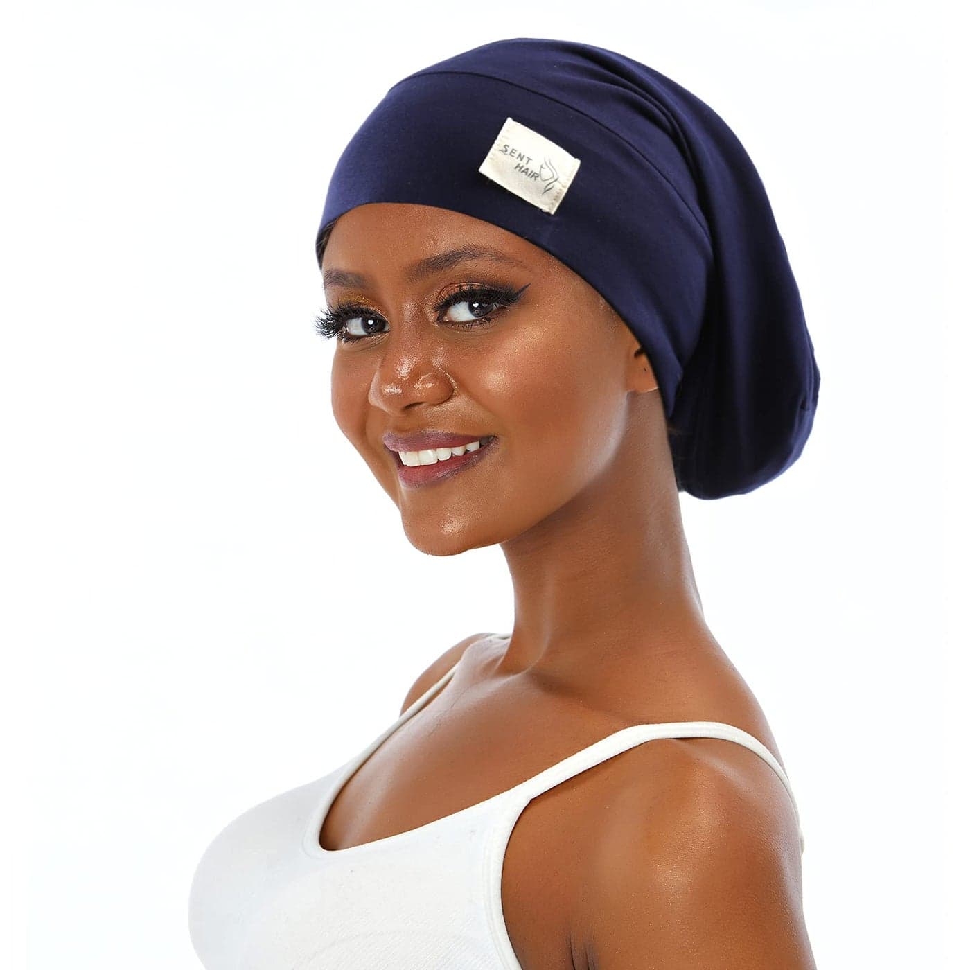 sent hair Satin Lined Bonnet for Women Hair Cover Adjustable Modal Cotton Slouchy Beanie Night Sleeping Slap Cap for Long Curly HairBraidsDreadlocks Navy Blue