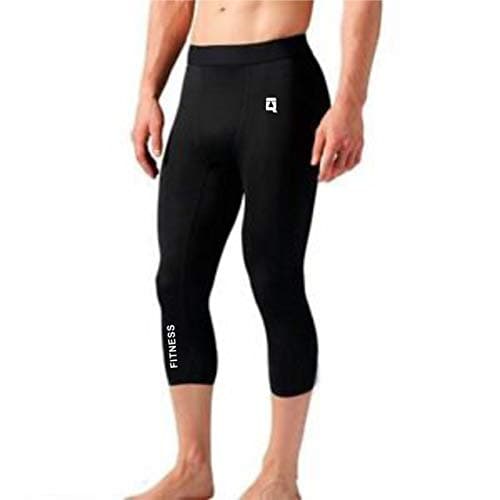 Quada Men's 3/4 Compression Tight Pants Base Under Layer Running Shorts Cool Dry (Black, Small(27-28 Inch Waist))