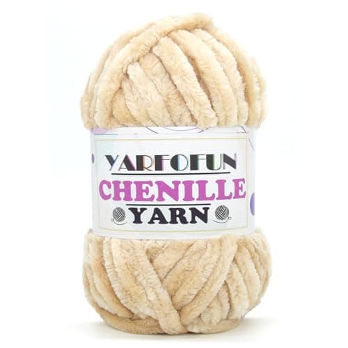 Velvet Chenille Yarn for Crocheting,Beige Fluffy Velvet Plush Thick Soft Chunky Chenille Baby Blanket Yarn for Crocheting Knitting Beginners 100g/49.2yd(Beige)