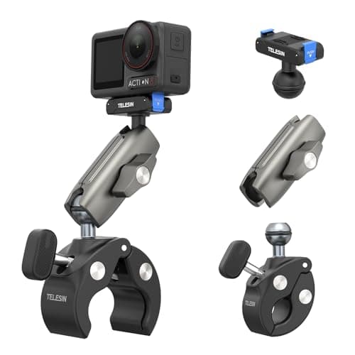 TELESIN Super Clamp Mount | Bike Mount for DJI Osmo Pocket 4 3 /DJI Osmo Action 6/Action 5 Pro/Action 4| Dual-Lock Magnetic Clips | 360°Rotation Ball Head | Fits 9-38mm Handlebar for Bike/Motorcycle