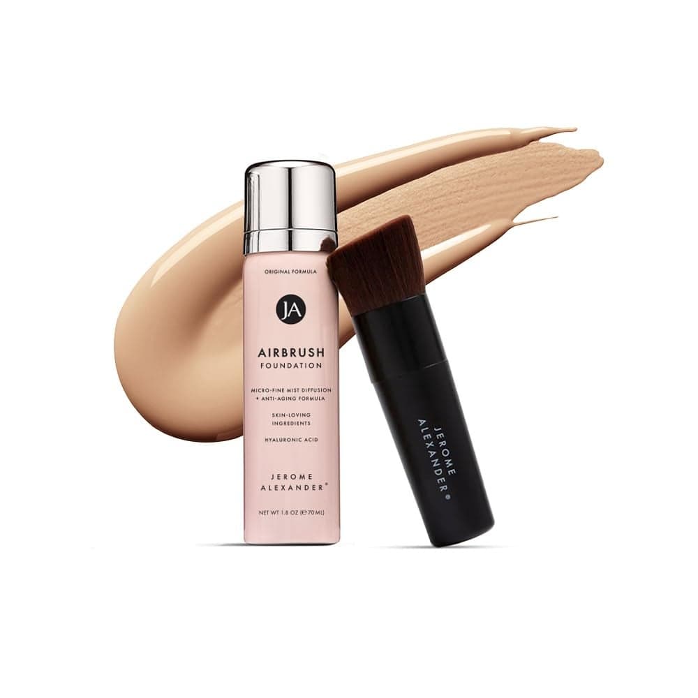 MagicMinerals AirBrush Foundation by Jerome Alexander 2pc Set with Airbrush Foundation and Kabuki Brush Spray Makeup with Antiaging Ingredients for Smooth Radiant Skin Medium Dark