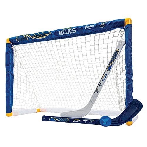 Franklin Sports NHL St Louis Blues NHL Team Mini Hockey Set Kids Indoor Knee Hockey Goal Ball2 Mini Stick Combo Ages 3