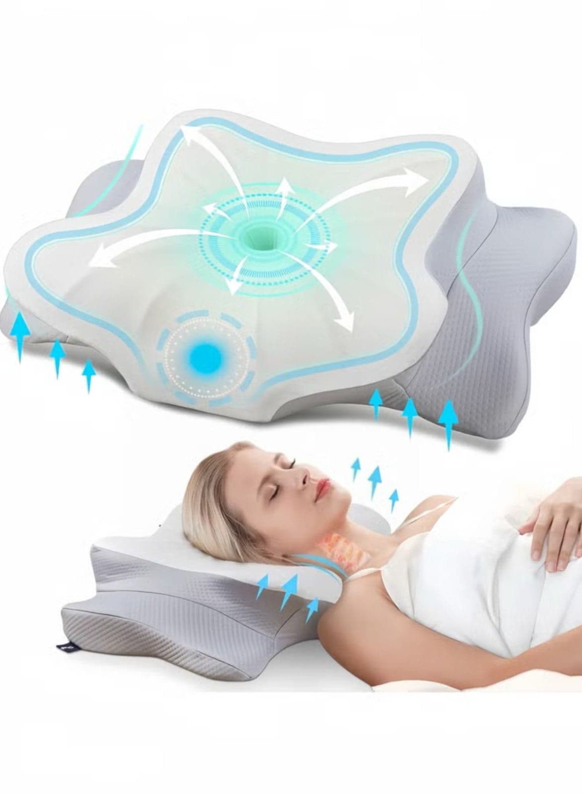 Neck Support Pillow for Sleep - Contour Memory Foam Pillow for Side Back, and Stomach Sleepers - Ergonomic Cervical Pillow with Machine Washable Pillowcase 63x35x13/10CM