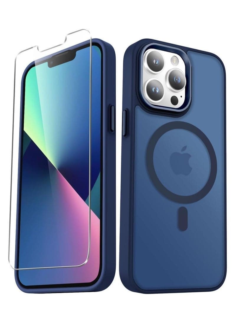 iPhone 13 Pro Max Case – Matte Magnetic Phone Case with 1 Screen Protector, MagSafe Compatible, Translucent Frosted Slim Shockproof Cover for iPhone 13 Pro Max 6.7", Full Protection, Navy Blue