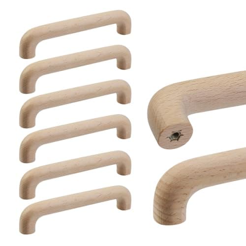 Tsnamay 6Pcs Round-Arched Bridge Unfinished Beech Wood Solid Furniture Pulls Handles,Unpainted Paintable Wooden Handles Cupboard Closet Drawer Handle Pull,Hole Dis.5.04"/128mm