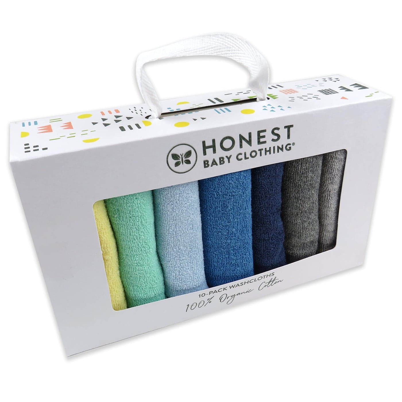 HonestBaby 10Pack Organic Cotton BabyTerry Wash Cloths Rainbow Blues One Size