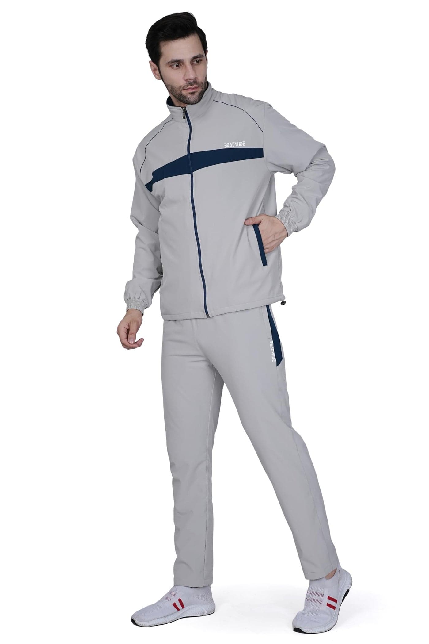 BW:BEATWIDE Men's Ns Lycra With Mesh Lining Mens Track Suit | Sport Track Suit for Man Winter Running Jogging Sports Activity Gym Winter Tracksuit (Colour:Grey | Size:L)