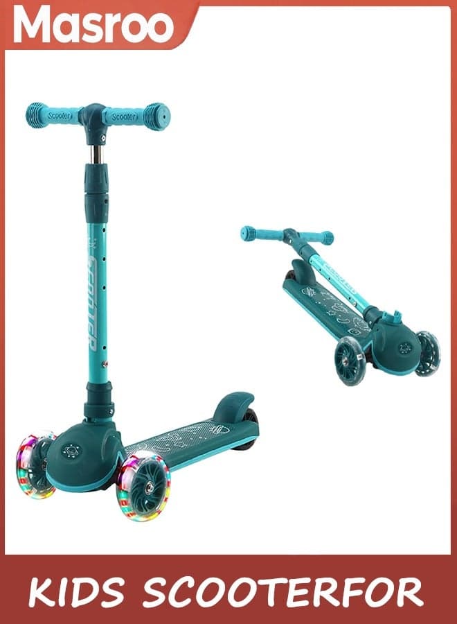 Kids Scooter for Age 3-12, Toddler Scooter with 4 Adjustable Heights, Light Up 3-Wheels Scooter, Shock Absorption Design, Lean to Steer, Balance Training Scooter for Kids