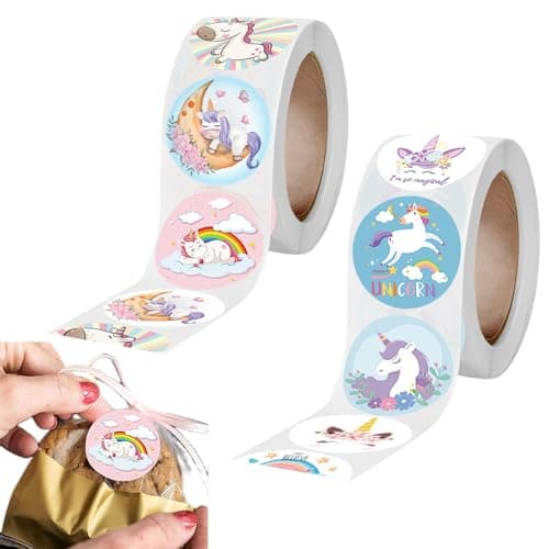 Unicorn Stickers, 2 Rolls Stickers, Cute Stickers, Stickers, Unicorn Self Adhesive Decoration Stickers for School Birthday Party Gift (Random Style)(1000pcs)