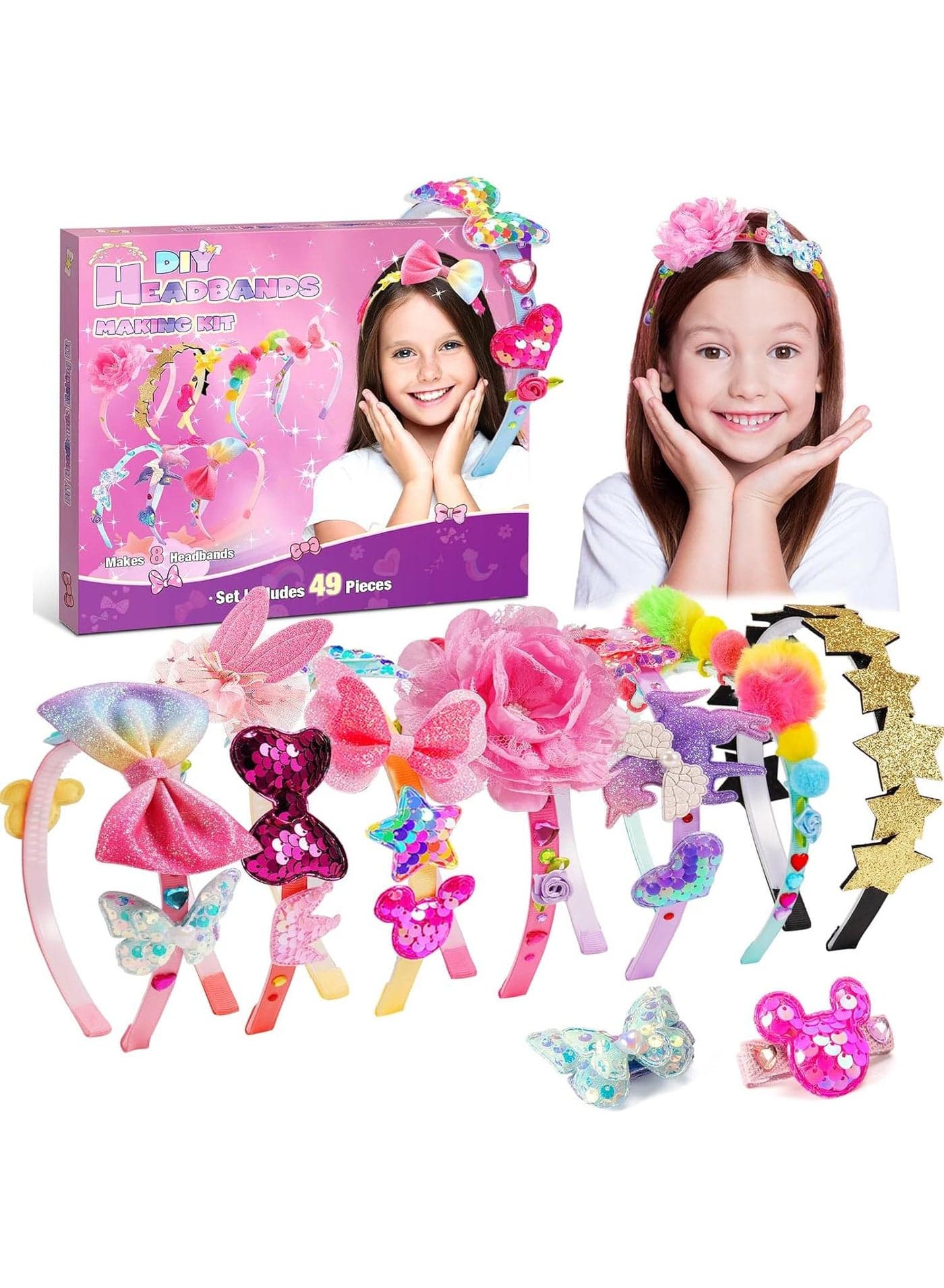 Girls Hair Accessories Headband Making Kit,Toys Gifts for Girls Girls Toys Age 3-12 Arts and Craft Kits Birthday Presents DIY Toys 49 Pcs