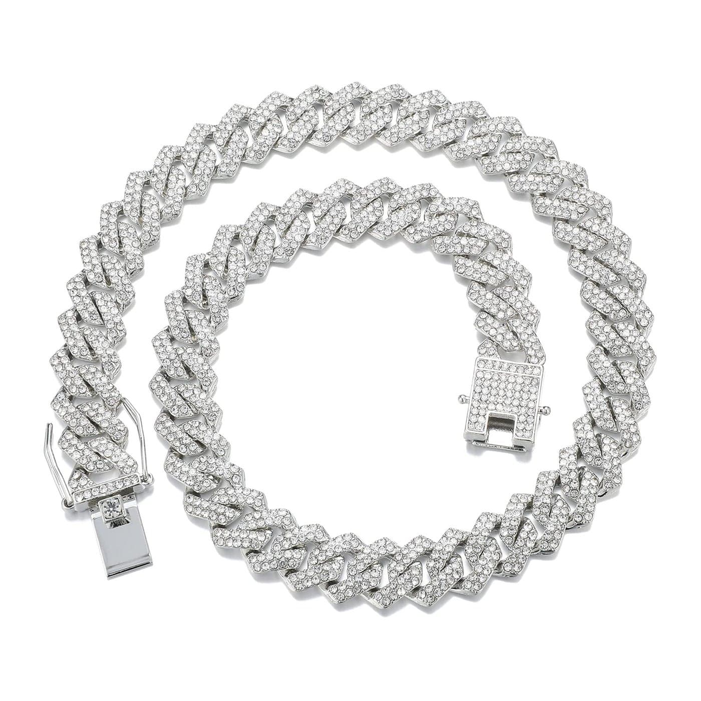 Mens Cuban Link Chain Iced Out Silver Miami Cuban Necklace Bling Diamond Chain Hip Hop Jewelry with Gift Box for Women (Silver-13.5mm,24inch)