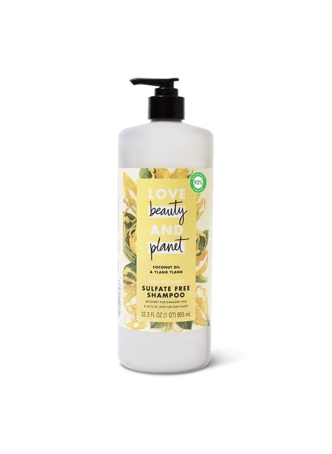Love Beauty and Planet Hope and Hair Repair Sulfate- Free Shampoo Coconut Oil & Ylang Ylang for Split Ends and Dry Hair Hair Repair, Damaged Hair Treatment 32.3 oz