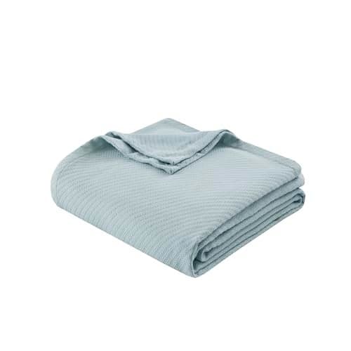 Madison Park Liquid Cotton Luxury Blanket Premium Soft Cozy 100% Ring Spun Cotton For Bed , Couch or Sofa, King, Light Blue