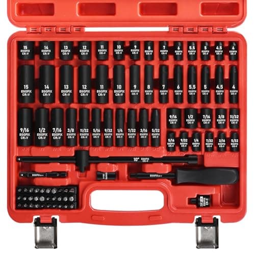 EGOFIX 1/4" Socket Set 85 Piece, Metric Shallow/Deep Sockets (4-15mm) and SAE Shallow/Deep Sockets (5/32-9/16), Screwdriver Bit Set, Tool Kit for Home Use and Automotive Repair