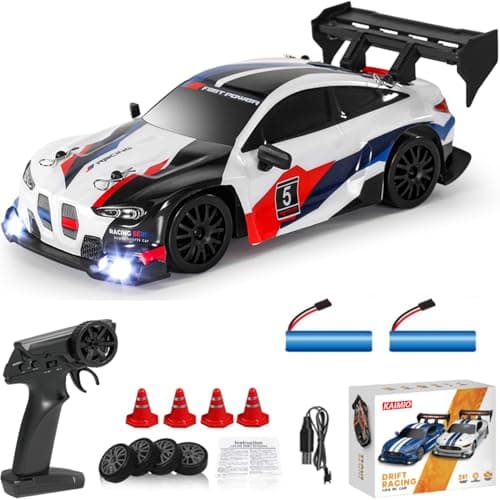KAIMIO 124 Scale RC Drift Car 4WD 24GHz 30KMH High Speed Racing Sport Toy Car with LED Lights Racing and Drift Wheels 8607White