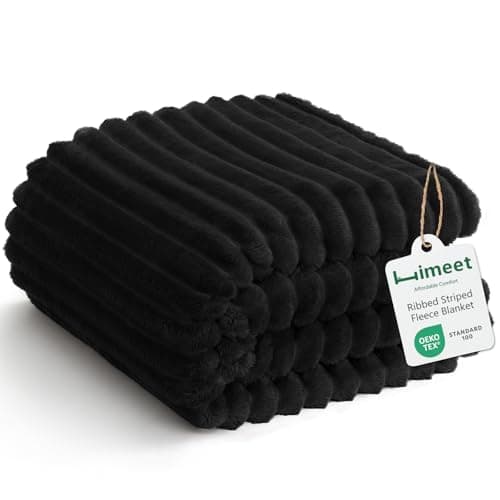HIMEET Fleece Black Throw Blanket for Bed 300GSM Ribbed Soft Cozy Dog Blanket for Couch Graduation Birthday for Men Dad Women College Dorm Essentials Room Throws 50x60 Inches