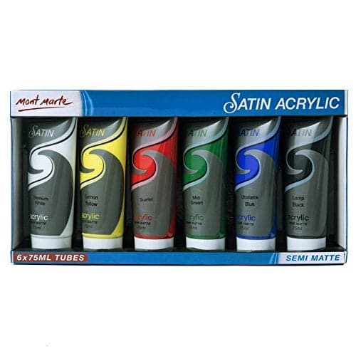 Mont Marte Acrylic Paint Set 6 Colours 75ml, Semi Matte Finish Perfect for Canvas, Wood, Fabric, Leather, Cardboard, Paper and Crafts