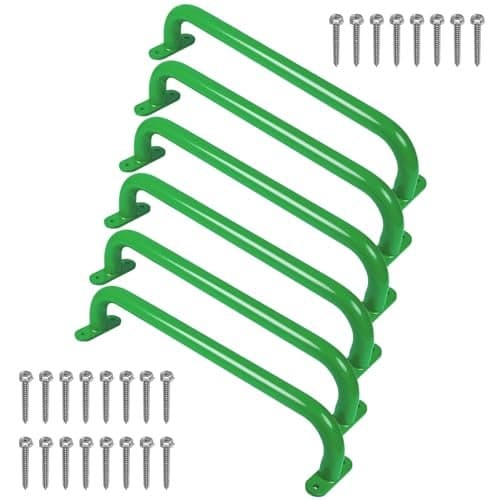 Purife 17.2 Inch Green Playground Handles Metal Pack of 6 - Outdoor Swing Sets Grab Handles - Playset Grab Bar, Indoor Kids Climbing Monkey Bars for Playhouse, Treehouse, Jungle Gym