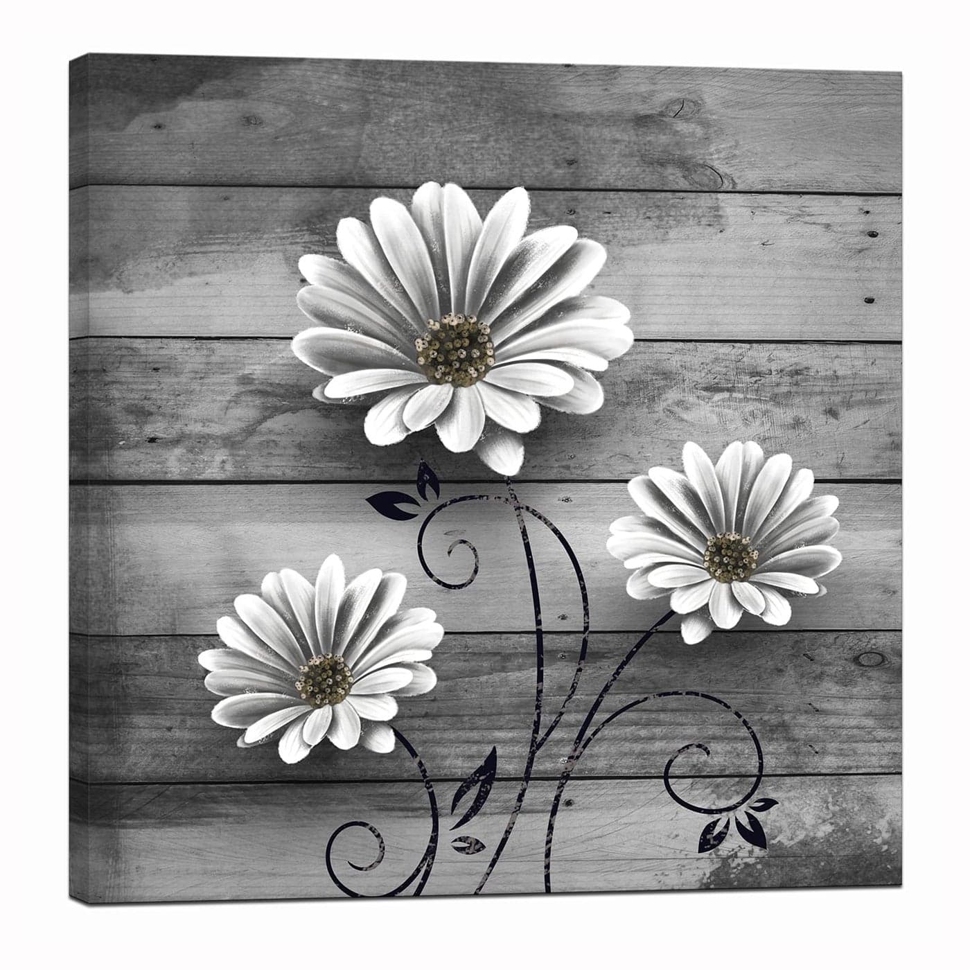 Nachic Wall Rustic Flower Canvas Wall Art Vintage Daisy Floral Painting Farmhouse Picture Wall Decor Framed Ready to Hang 24x24 Inch