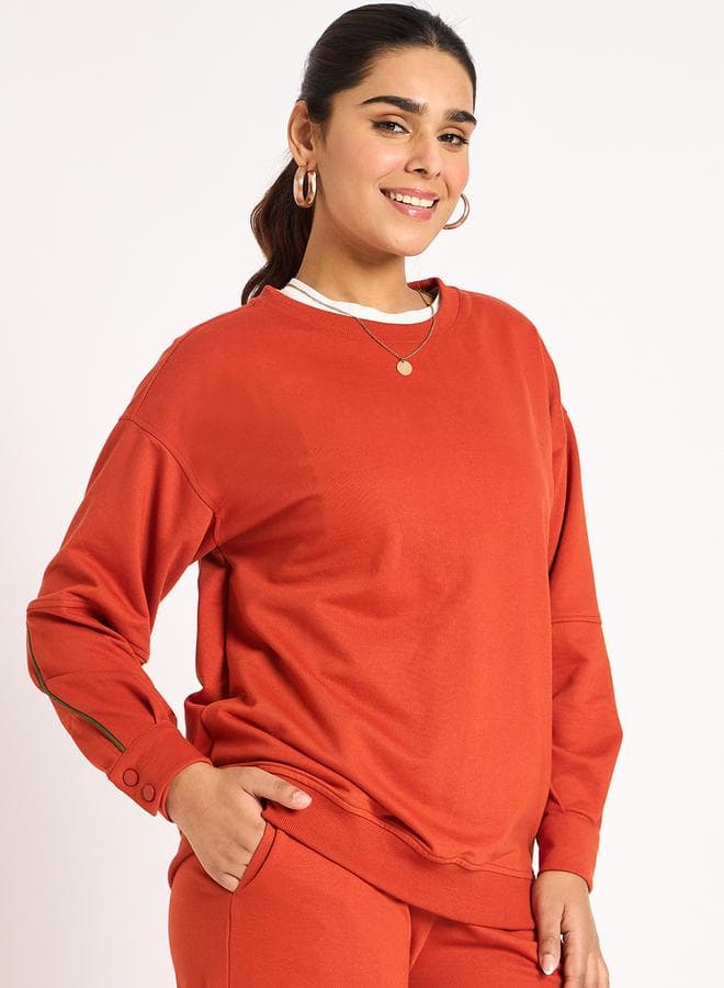 Rust Piping Detail Terry Sweatshirt