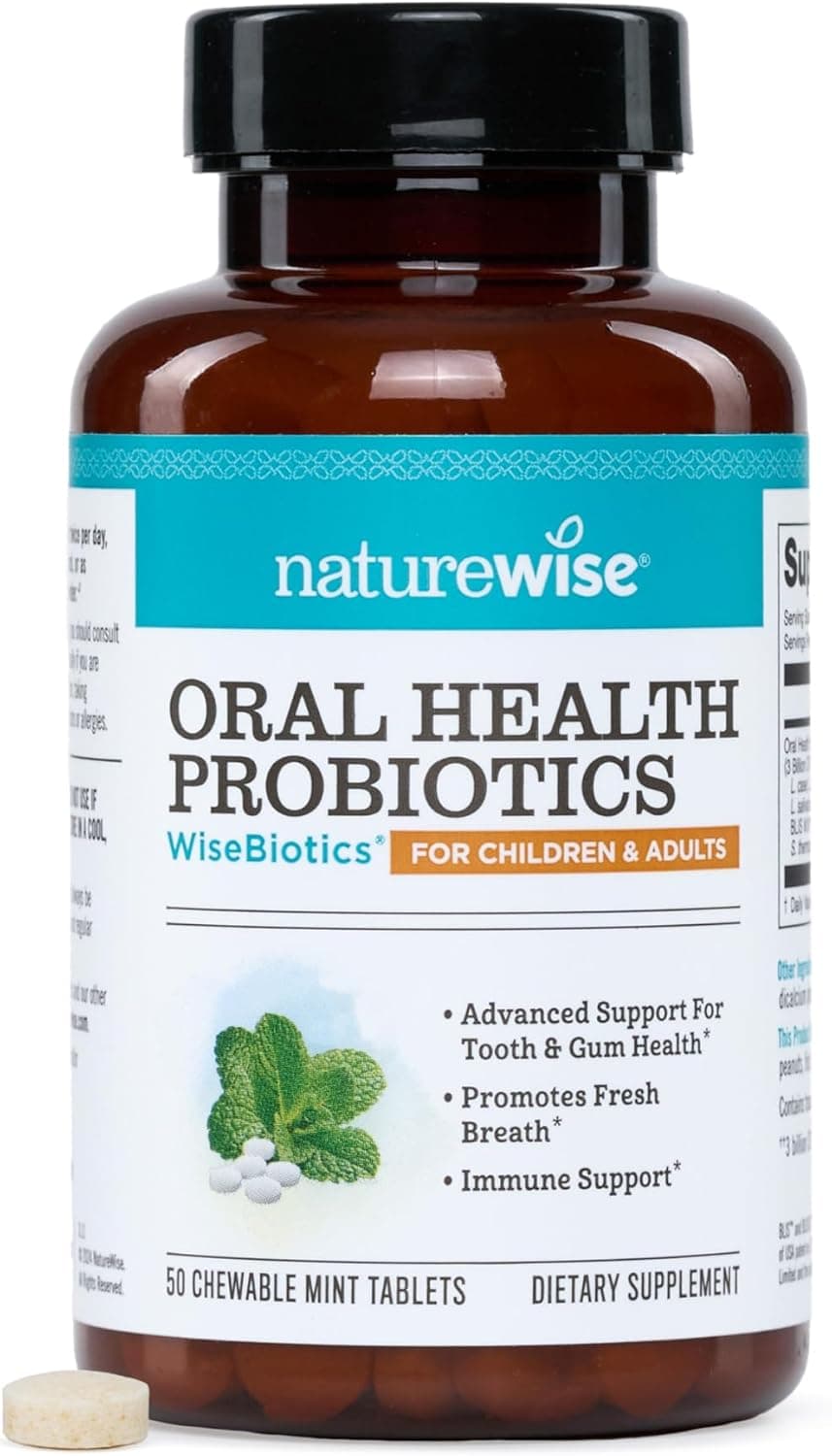 NatureWise Oral Probiotics for Teeth and Gums Fresh Breath Chewable SugarFree Mint Tablet Lactobacillus reuteri Chewable Oral Health Probiotics For Kids Adults 50 Count50Day Supply