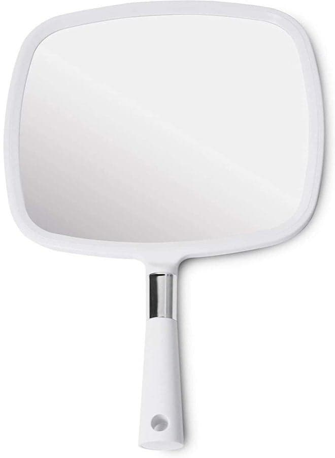Mirrorvana Professional Large Hand Mirror with Handle - Ideal for Hairdressing, Cutting Alone, Makeup and Shaving - 23cm x 33cm (White)
