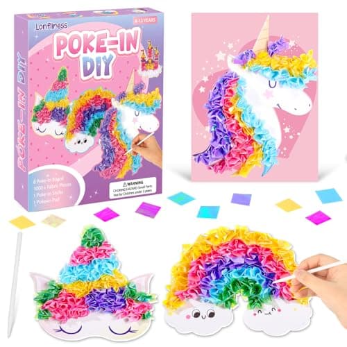 Lonfliness 8PCS Pokein Craft and Art Kit for Kids NoMess Fabric Sewing Art Girls Boys 412 Puzzle Puncture Painting DIY Toy Gifts for Creative Activity Game Birthday Party Unicorn
