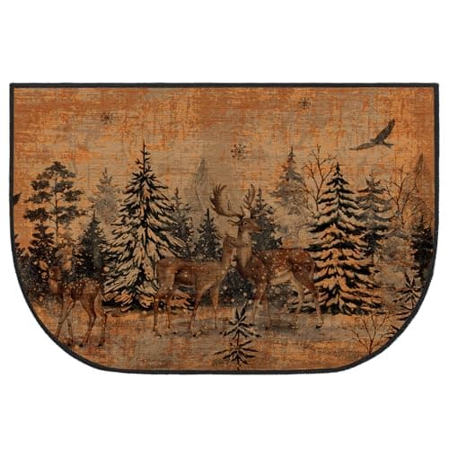 Demissle Fireplace Hearth Rug Fireplace Mats Cabin Southwestern Fireproof Fire Resistant Rug for Wood Stove Floor for Kitchen Indoor Outdoor(Forest Deer,24 x 36 Inch)