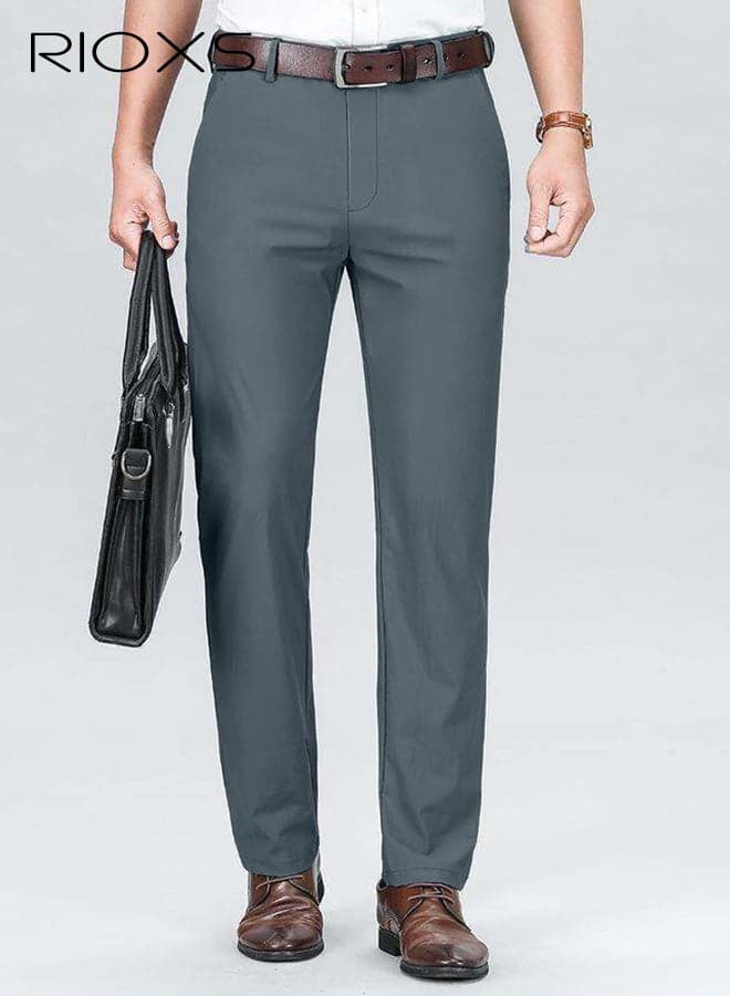 Men's Dress Pants, Casual Regular Fit Formal Pants for Men, Beathable Wrinkle Free Flat Front Mens Business Pants with Pockets, Comfort Stretch Expandable Waist Suit Pants for Work, Meeting, Dating, Prom, Wedding and More, Light Grey
