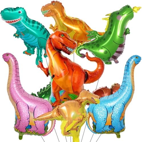 Dinosaur Foil Balloons Set 1250 in 7 Pieces Large Dinosaur Aluminum Mylar Balloons for Kids Giant Cute Birthday Dino Party Decorations for Boys Jungle Dino Theme Baby Shower Decor Supplies