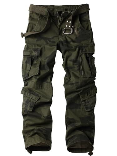 AKARMY Men's Casual Cargo Pants Military Army Camo Pants Combat Work Pants with 8 Pockets F Camo 32
