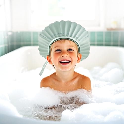 FUSACONY Kids Shower Cap, Baby Hair Washing Shield, Bath Visor for Toddlers, Bathing Head Face Eye Ear Protector, Air Cushioned Shampoo Caps with 20-Size Adjustment for 6Month+ to Adult (Blue)
