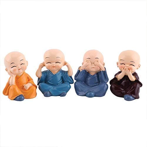 NRSON Resin Colorful 4 Buddha Monk Figurines Showpiece for Home and Car Interior Decor Multicolour Standard Set of 44 Pic