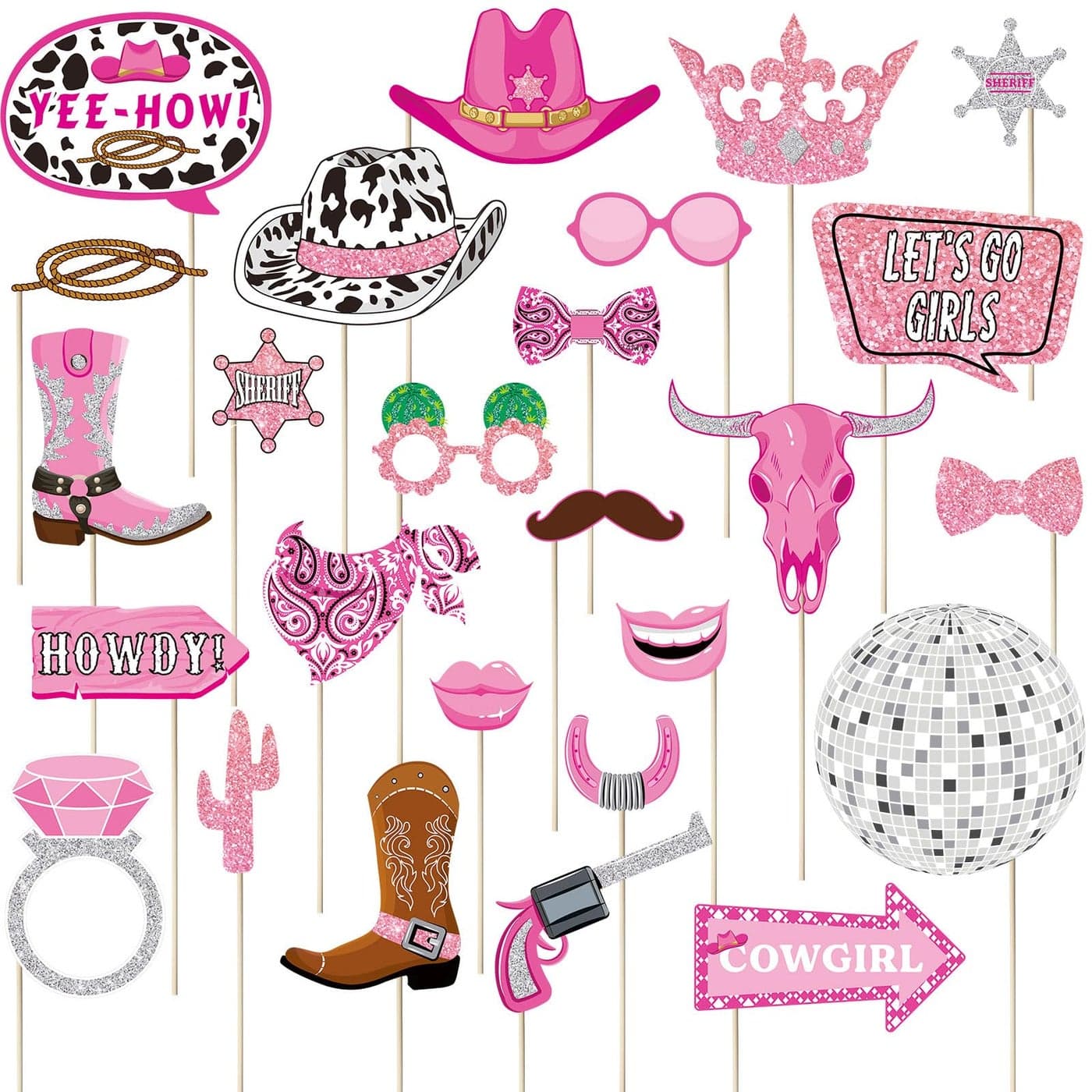 Blulu 26 Pieces Western Cowboy Photo Booth Props Kit Cowgirl Party Decorations Selfie Props for Western Theme Party Favors SuppliesCowgirl