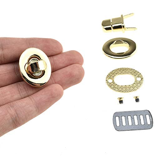 HAHIYO Twist Purse Closure Turn Locks Clip Clasp Easy Install with Online Instructions Picture for Wallet Briefcase 1.1 Inch Length Metal Sturdy Gold 2 Sets with Washers