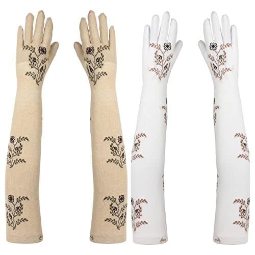 Footmate Cotton Elbow-Length Sun Protection Gloves for Women, Pair 2 Lightweight (2, Skin - White, Free Size)