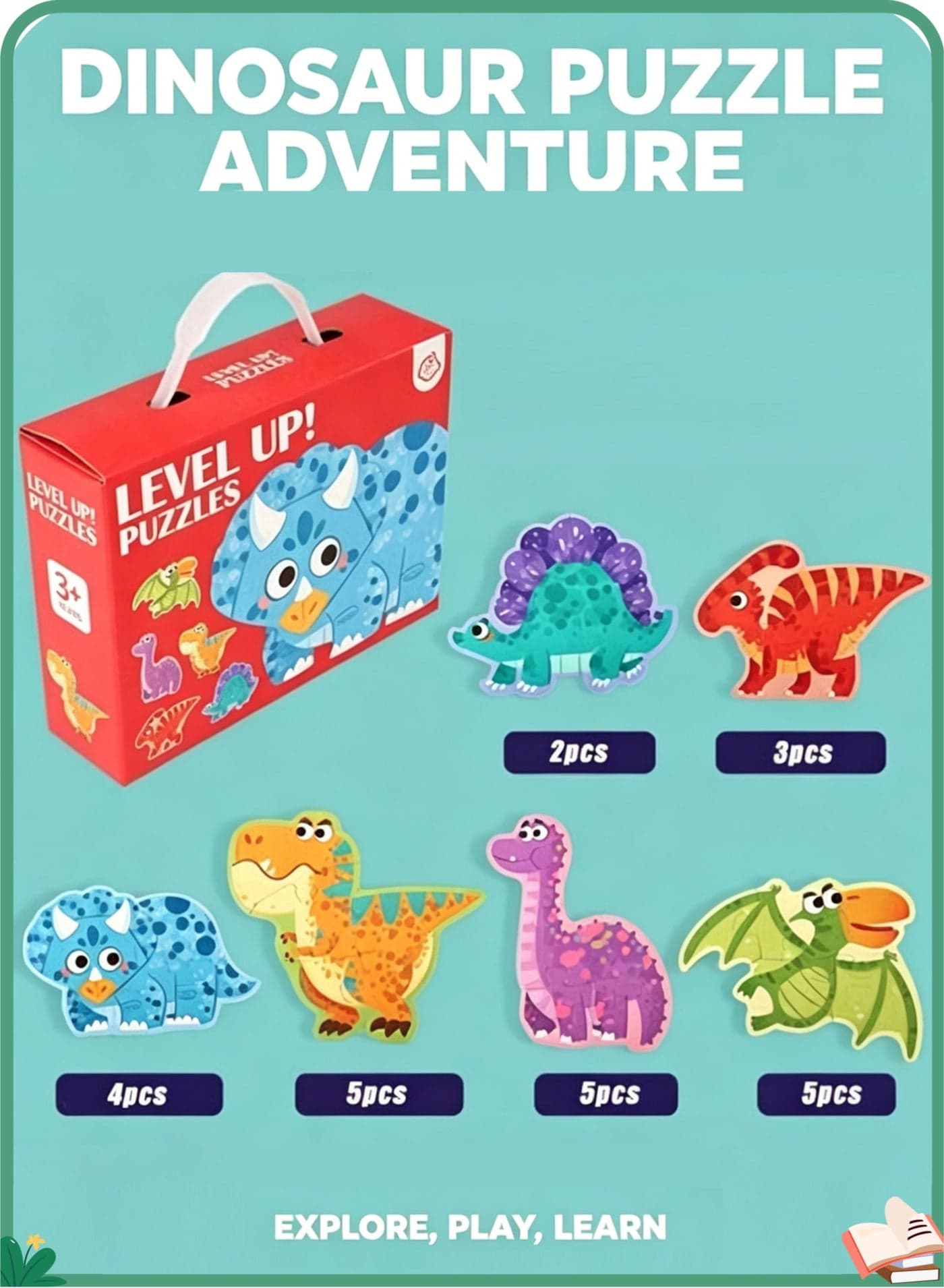 Dinosaur World Puzzles for Kids Age 3+ Year Old, Montessori Toddler Jigsaw Puzzles for Girl boy Activities Learning Educational Birthday Gift Toys
