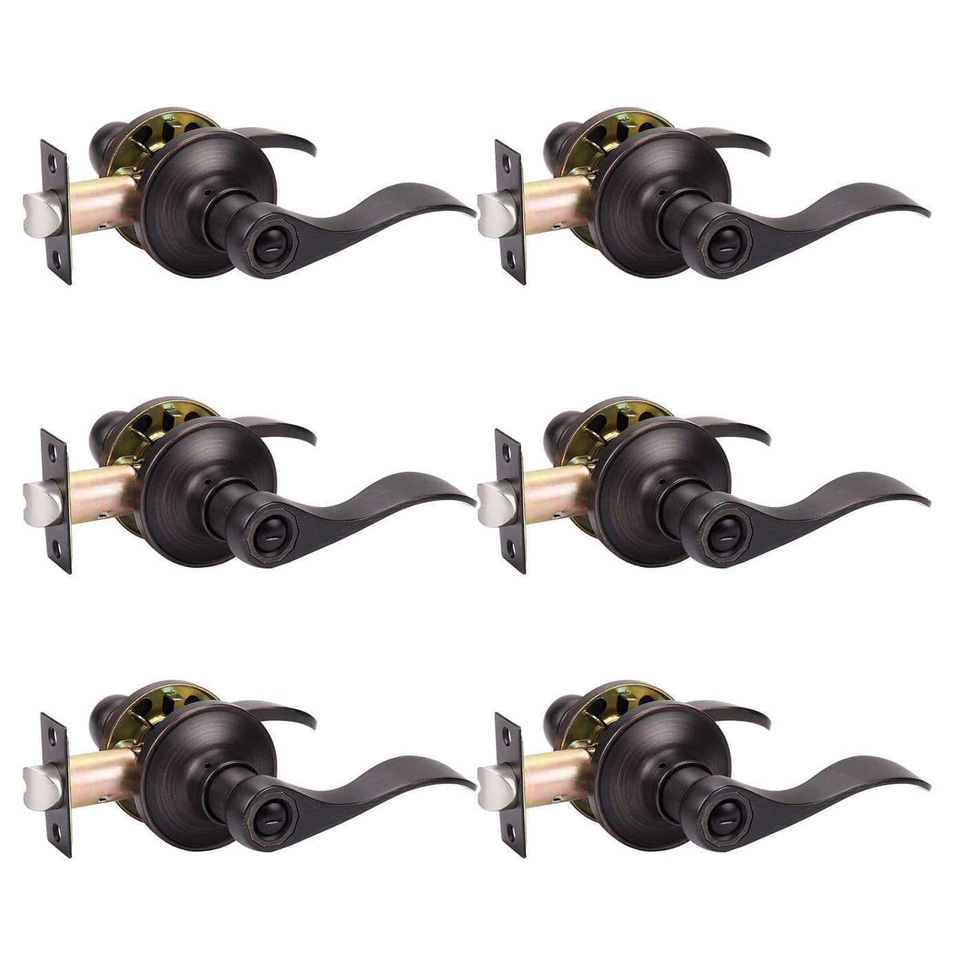 KNOBWELL 6 Pack Oil Rubbed Bronze Door Handles Interior Privacy Door Levers for BedroomBathroom with Thumb Turn Lock Inside Reversible for Right or Left