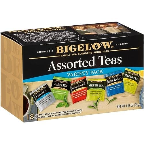 Bigelow Tea Assorted Black Tea and Green Teas Variety Pack Caffeinated Tea with Black and Green Tea Varieties 18 Count Box Pack of 6 108 Total Tea Bags Packaging and Flavor Assortment May Vary