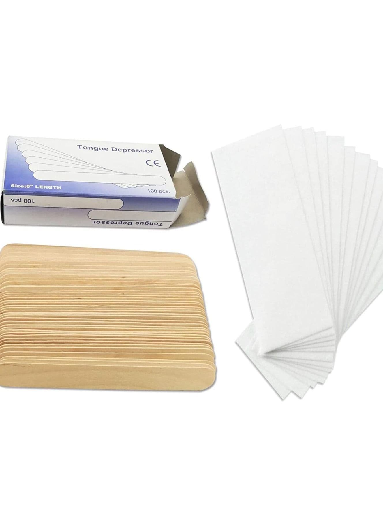 ORiTi Waxing Spatulas & Wax Strips Kit 100pcs Large Thick Wax Sticks & 100 Wax Strips for Hair Removal of Face Body Eyebrow Legs Bikini Area