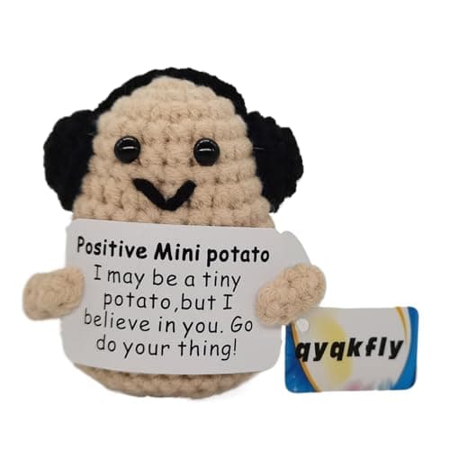 qyqkfly 1 Pcs Positive Mini Funny Potato Holding Card Crochet Easter Birthday Christmas Mom Dad Sister Friend Wife Husband Colleauge College Students Coworkes Cheer Up Gift Decor