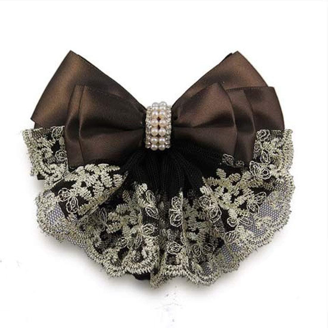 Lady Bow Hair Bun Net Snood Crochet Net Bun Hair Cover Hair Accessories Bowknot Decor Barrette Hair Clip Lace Flower Hair Accessories Brown