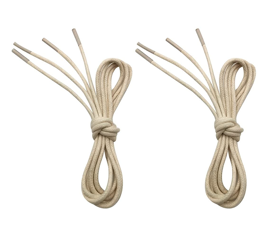 VSUDO Waxed Round 24" Ivory Dress Shoe Laces for Men, 1/8" Thin Formal Business Oxford Shoe Strings, Cream Dress Shoelaces for Men (2 Pairs-Beige-060CM)