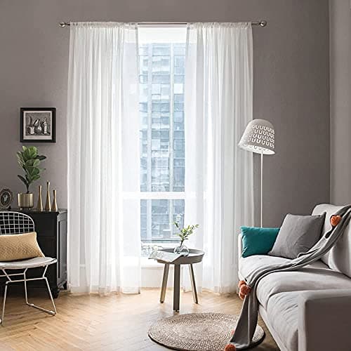 MIULEE White Window Sheer Curtains for Bedroom Living Room Solid Elegant Net Drapes 2 Panels Width 38 x Length 63 Inches