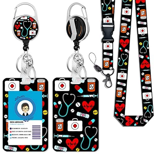ID Badge Holder with Breakaway Lanyard, Retractable Badge Reel Name Tag, Cute Funny Nurse Lanyards for ID Badges Ajustable, Teacher Nurse Work Office Gifts