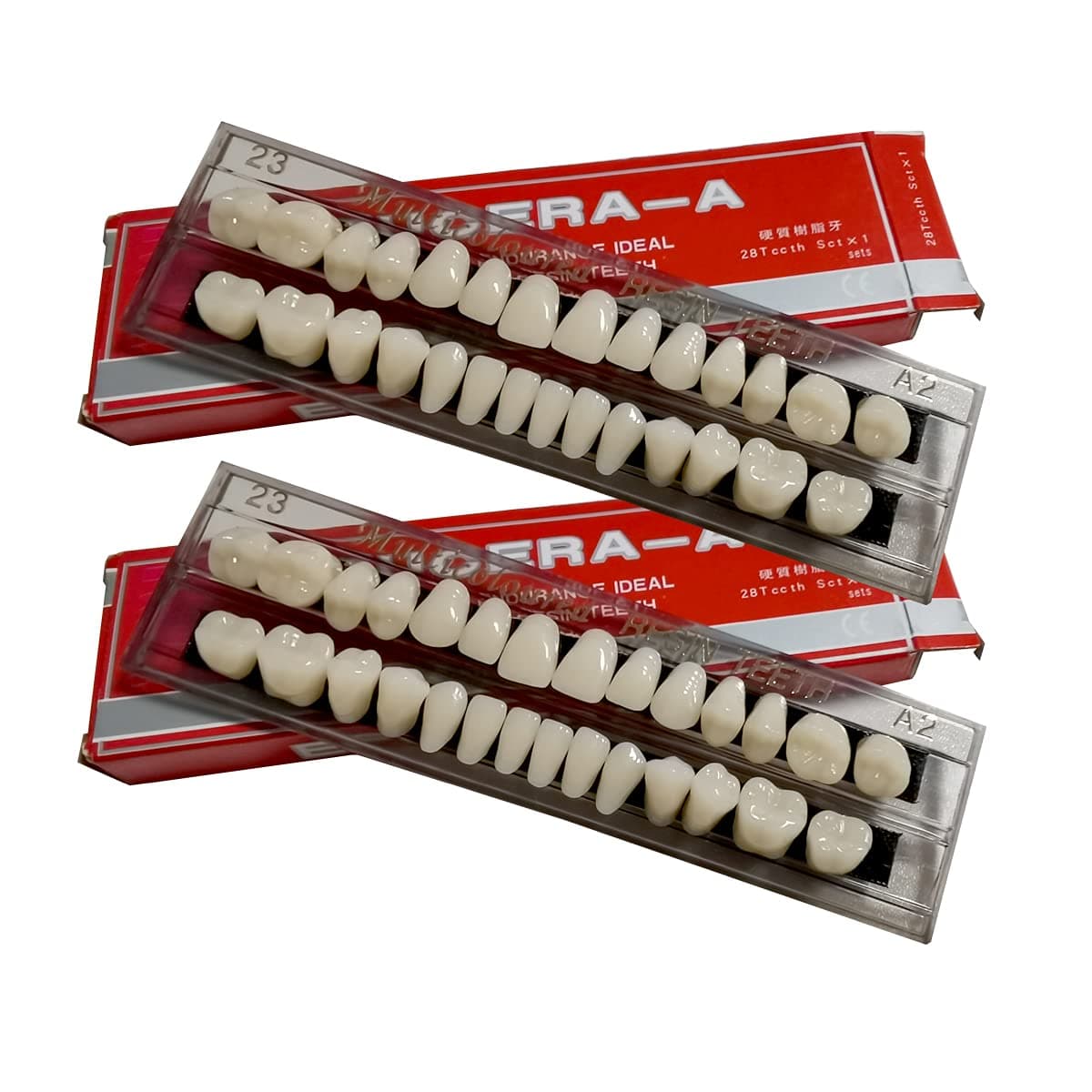 56 Pcs False Teeth Dental Complete Acrylic Resin Denture Teeth 2 Set Whole Teeth Synthetic Polymer Denture Tooth 23 Shade A2 Upper Lower Dental Materials for Replacement DIY or Halloween