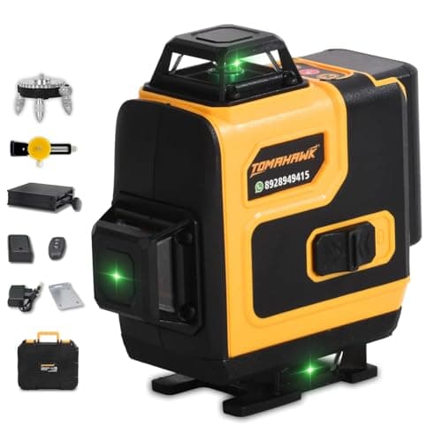 TOMAHAWK® TLL-6416 Self-Levelling Green Laser Level, 16 Line 360° Cross Line with Remote Control, High Accuracy ±2mm/10m, IP54 Dustproof, Battery Powered Laser Tool with Tripods for DIY