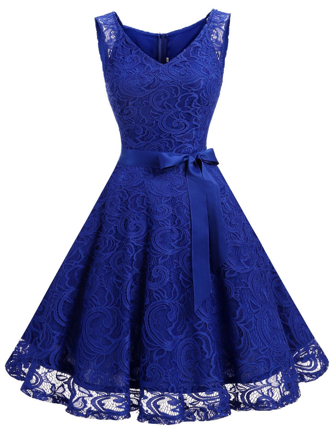 Dressystar 0010 Women Floral Lace Bridesmaid Party Dress Short Prom Dress V Neck Royal Blue XL